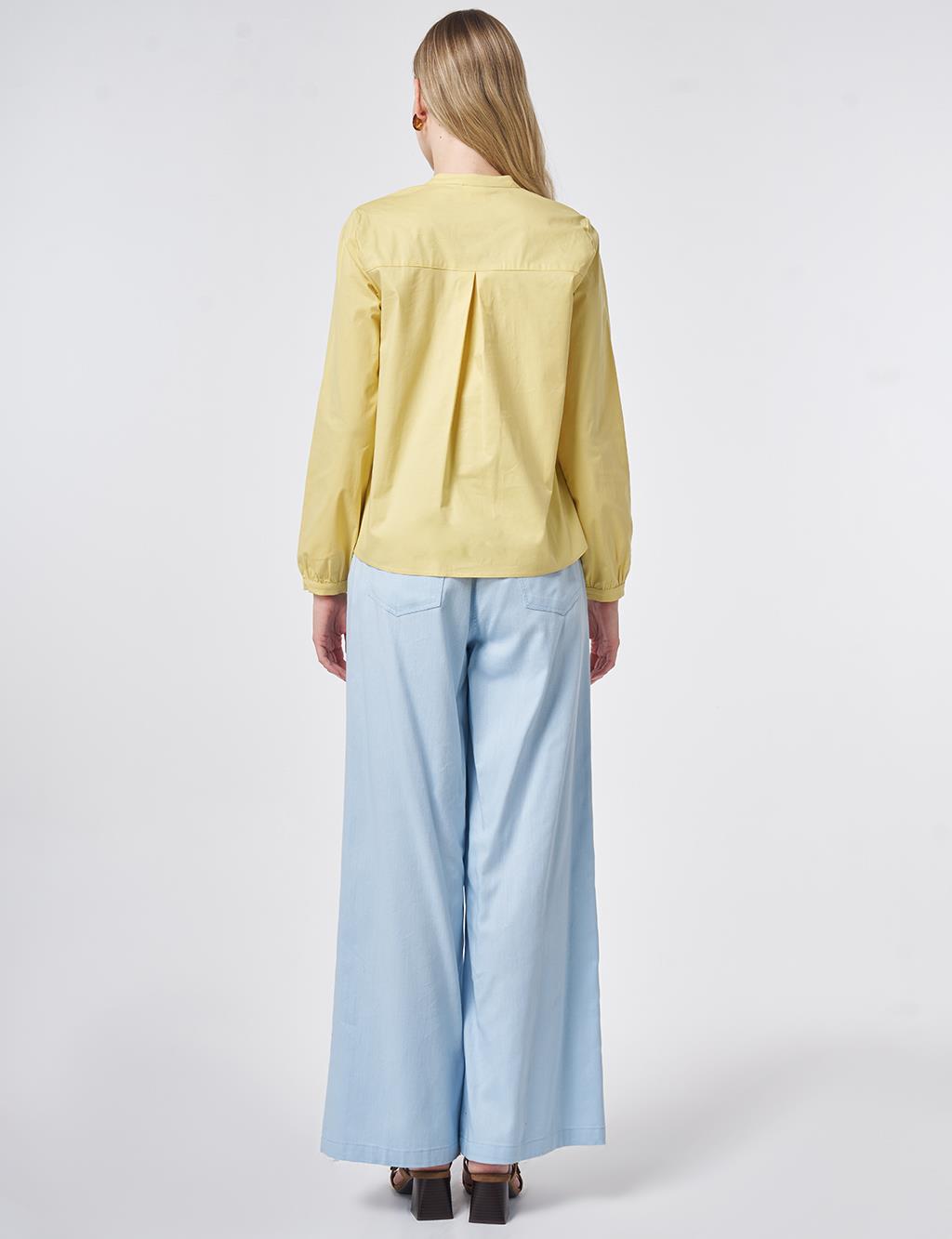 Tie-Neck Cotton Blouse Lemon Yellow