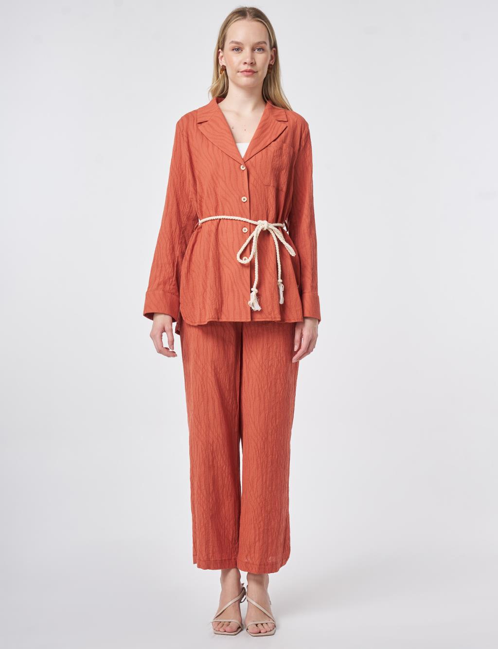 Rope Belt Detail Cotton Two-Piece Set – Terracotta
