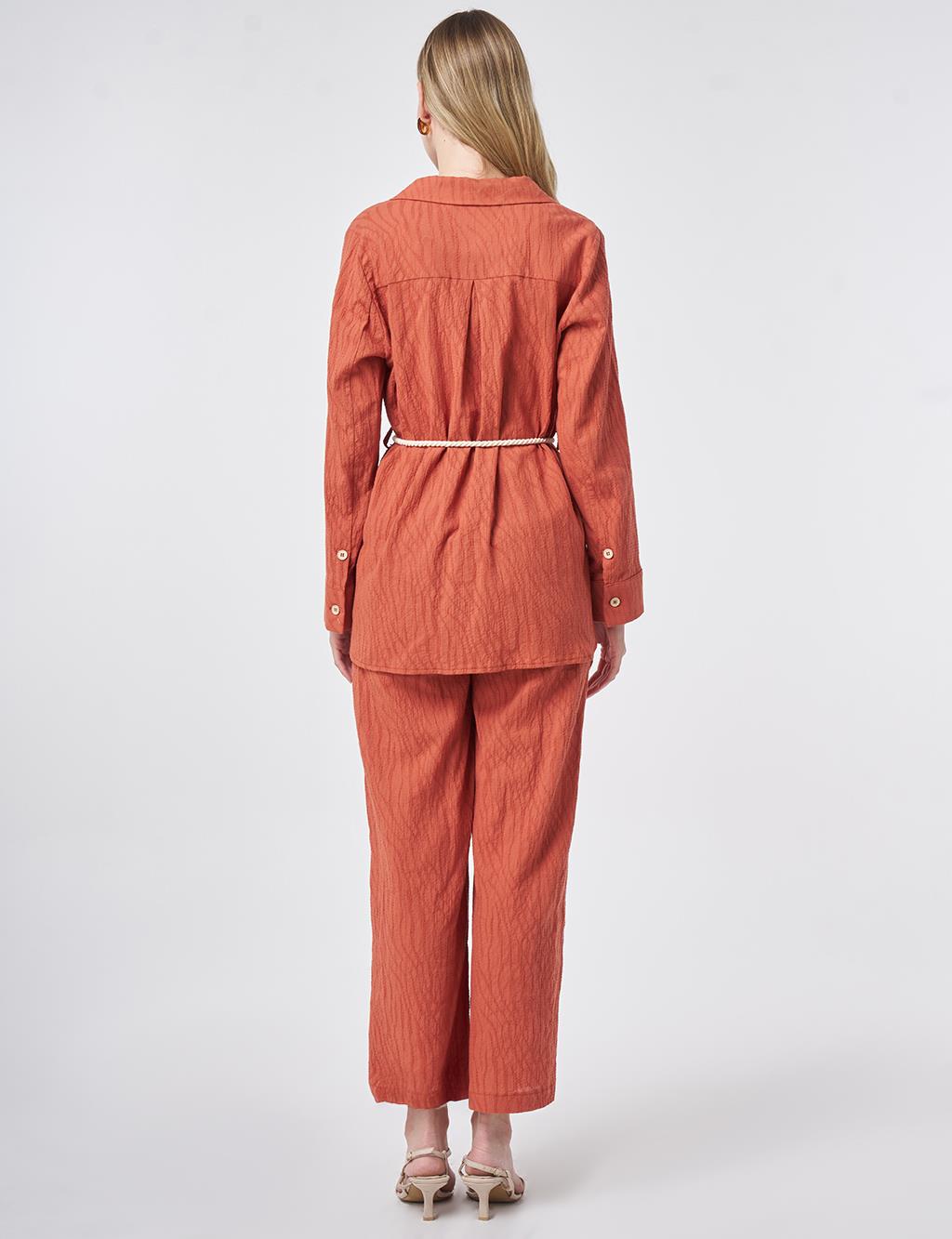 Rope Belt Detail Cotton Two-Piece Set – Terracotta