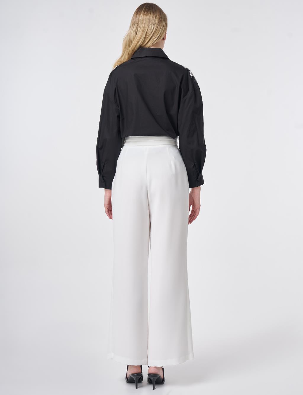 Pleated Crepe Trousers Optical White