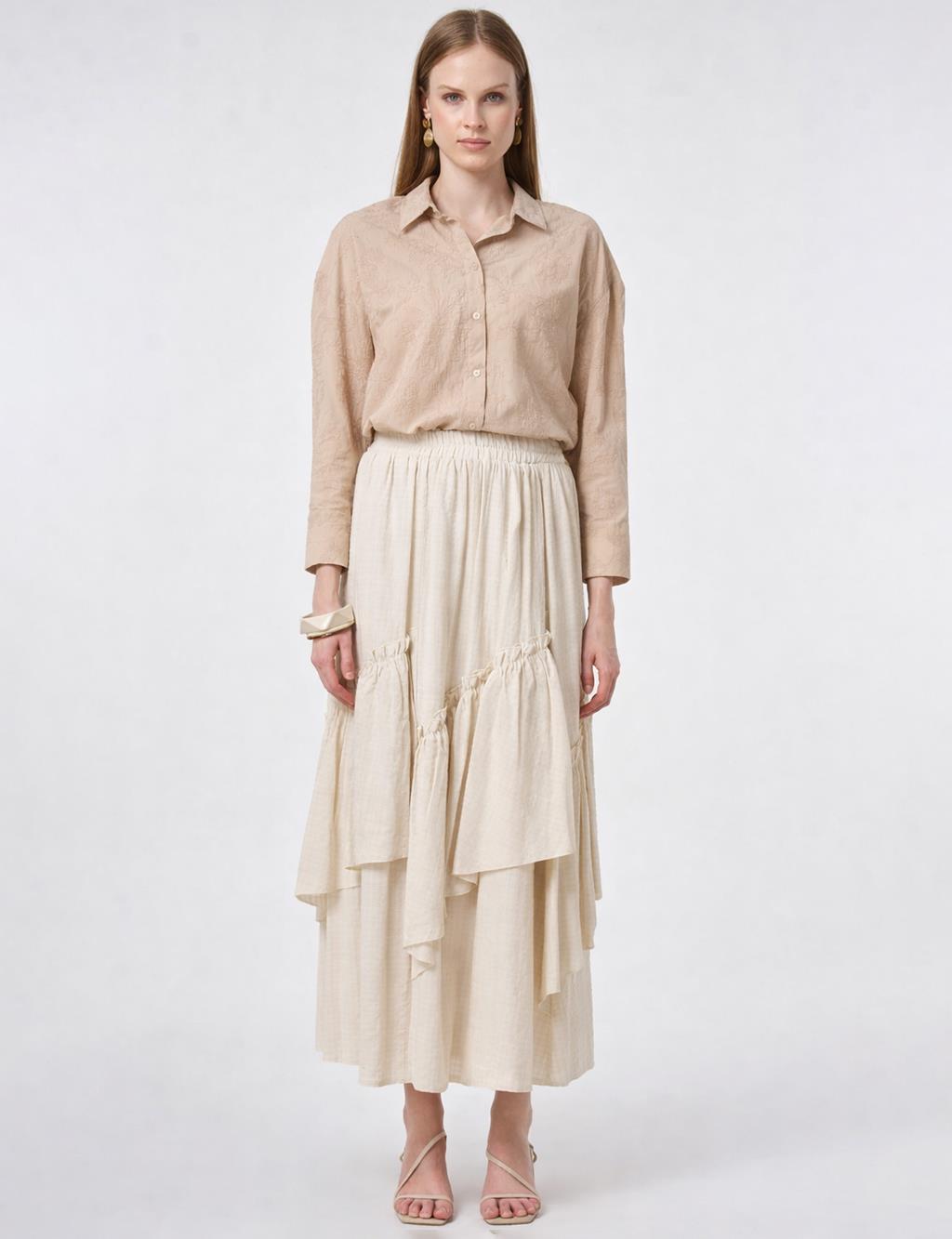 Asimetrik Kesim Etek Krem 