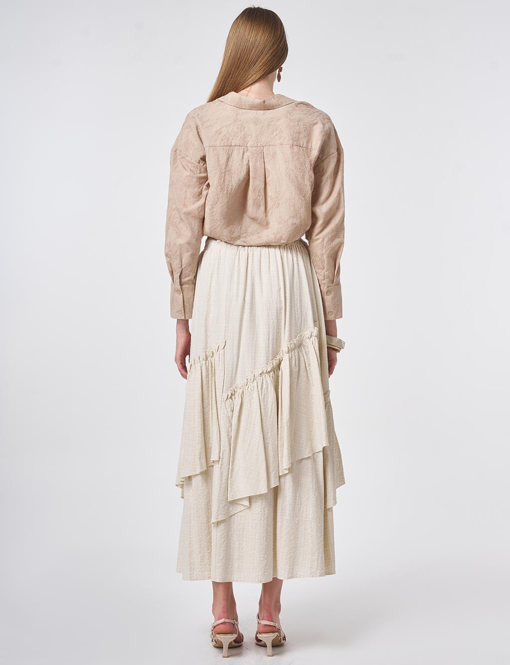 Asimetrik Kesim Etek Krem 