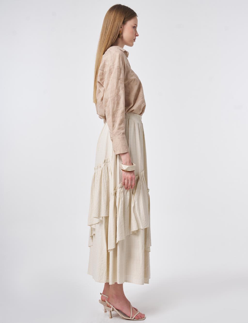 Asimetrik Kesim Etek Krem 