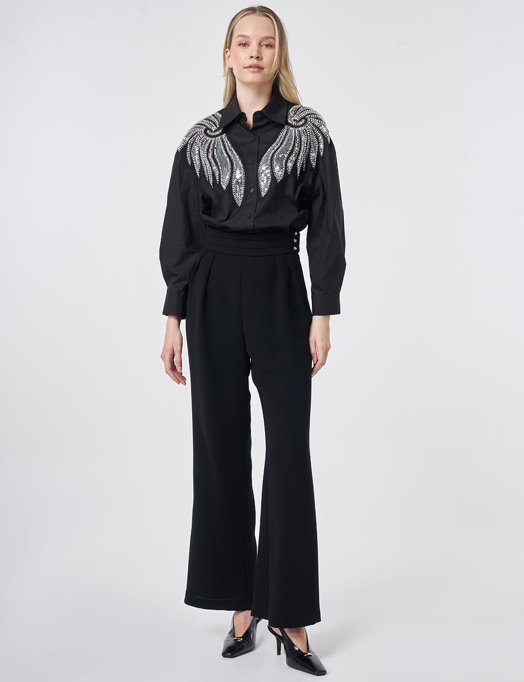 Pleated Crepe Trousers Black