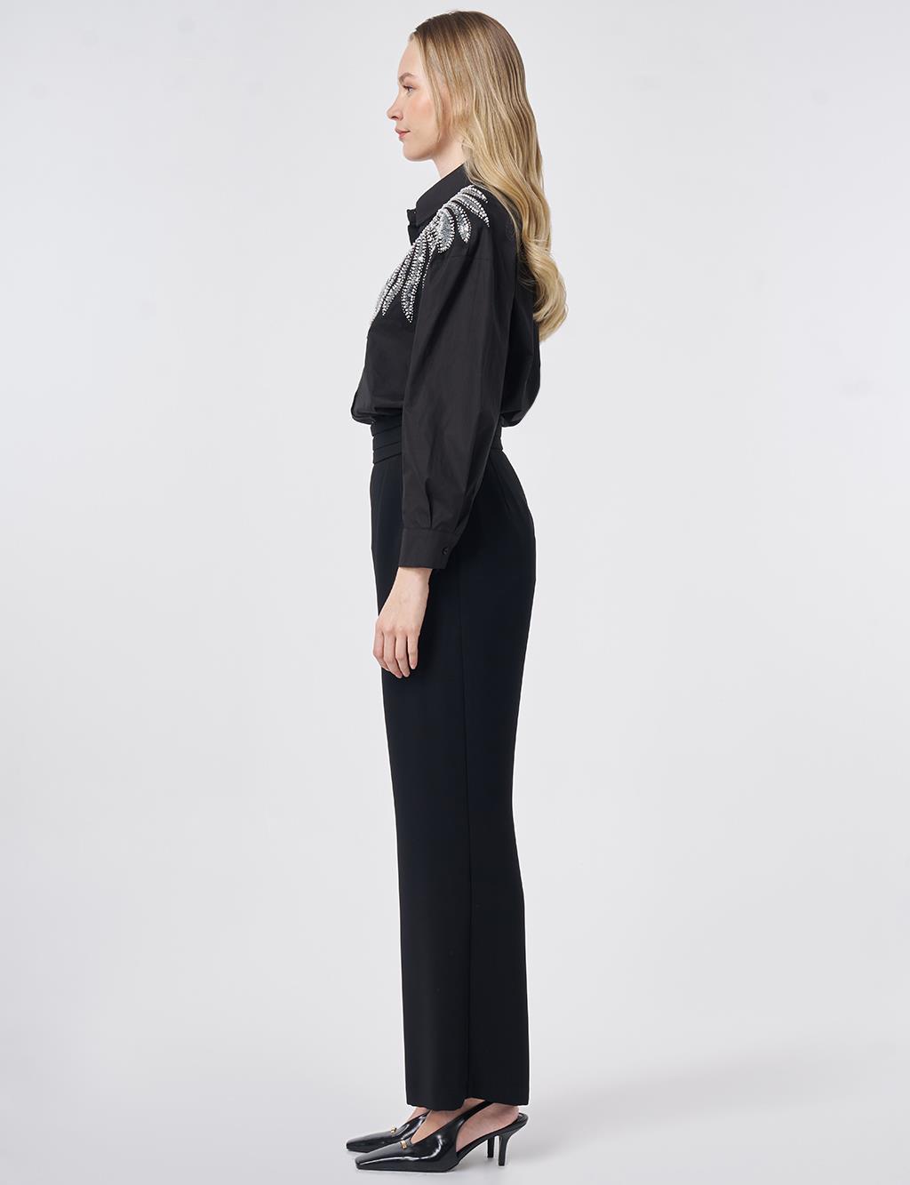 Pleated Crepe Trousers Black
