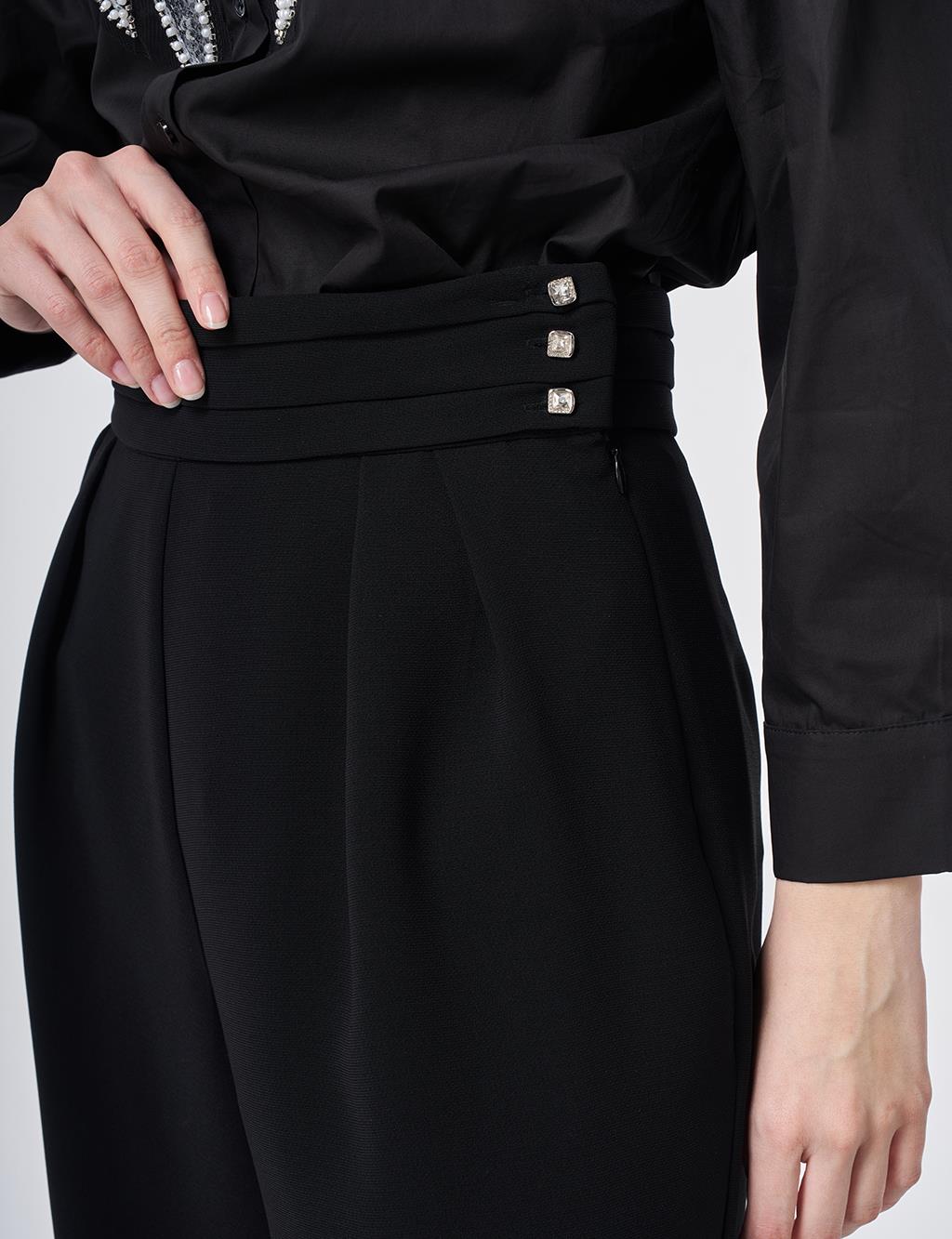 Pleated Crepe Trousers Black