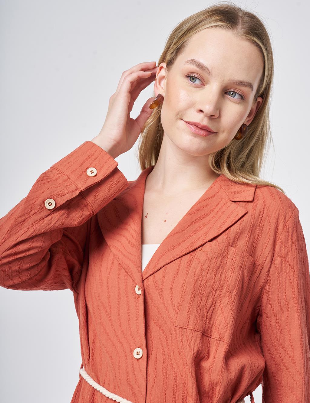 Rope Belt Detail Cotton Two-Piece Set – Terracotta