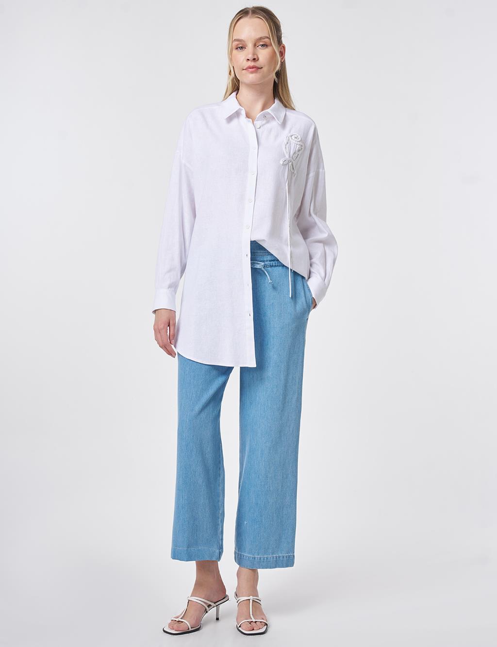 Stone-Embellished Linen Viscose Tunic Optical White