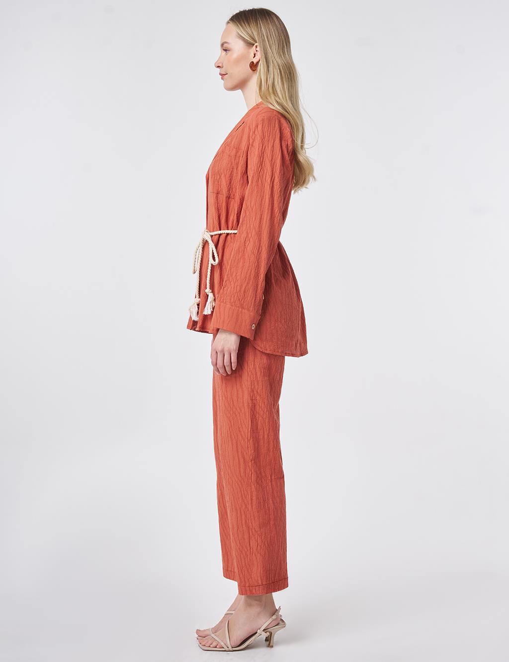 Rope Belt Detail Cotton Two-Piece Set – Terracotta