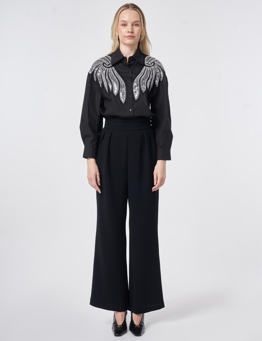 Pleated Crepe Trousers Black