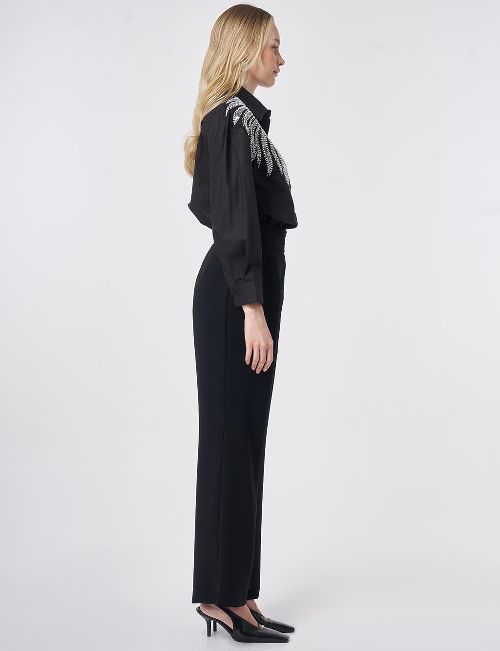 Pleated Crepe Trousers Black