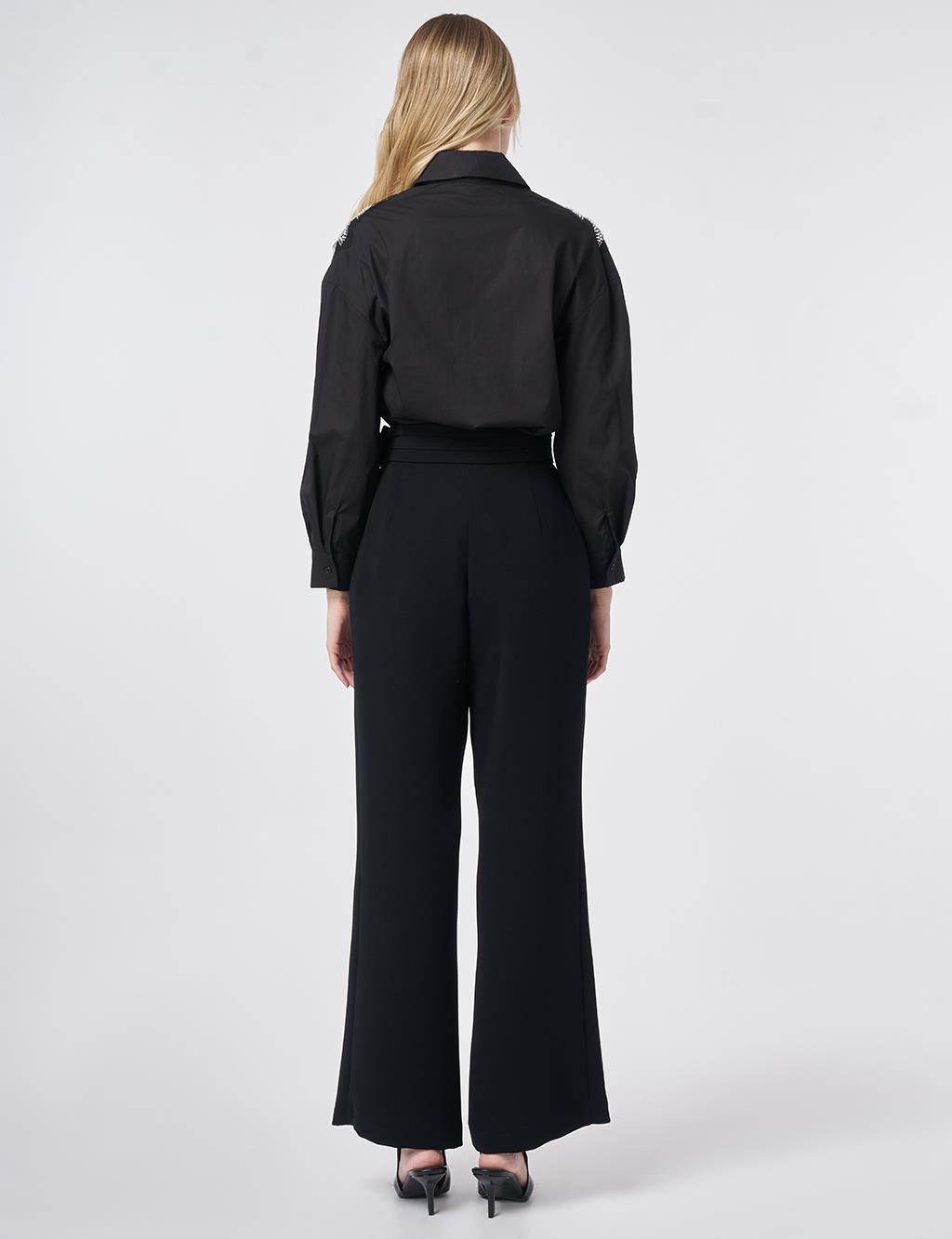 Pleated Crepe Trousers Black