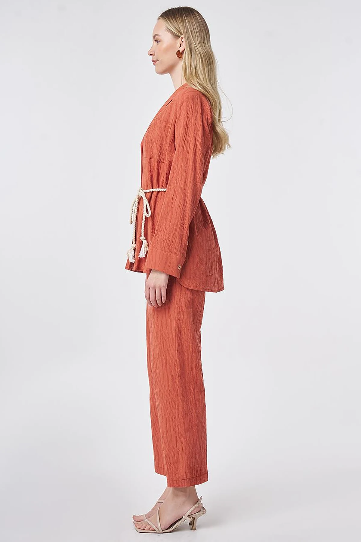Rope Belt Detail Cotton Two-Piece Set – Terracotta
