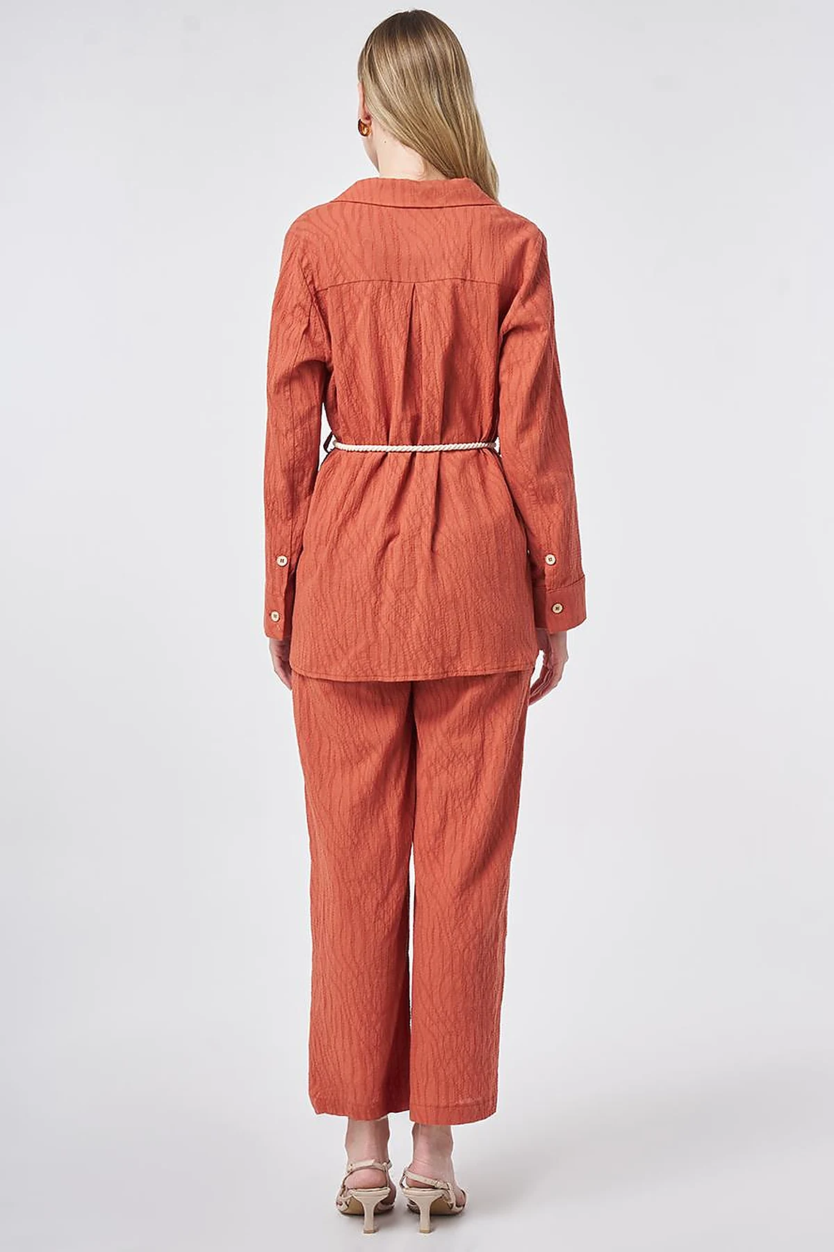 Rope Belt Detail Cotton Two-Piece Set – Terracotta