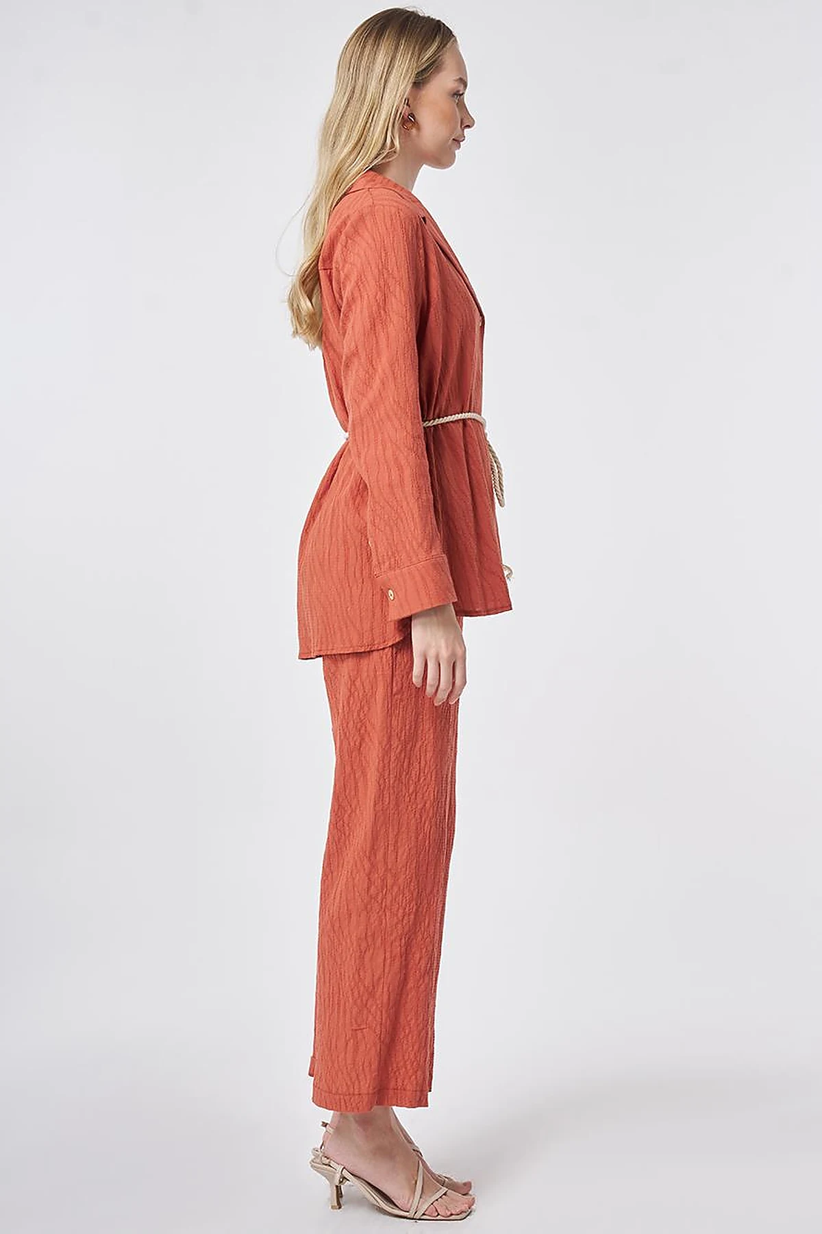 Rope Belt Detail Cotton Two-Piece Set – Terracotta