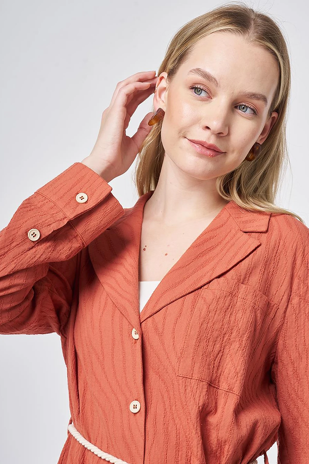 Rope Belt Detail Cotton Two-Piece Set – Terracotta