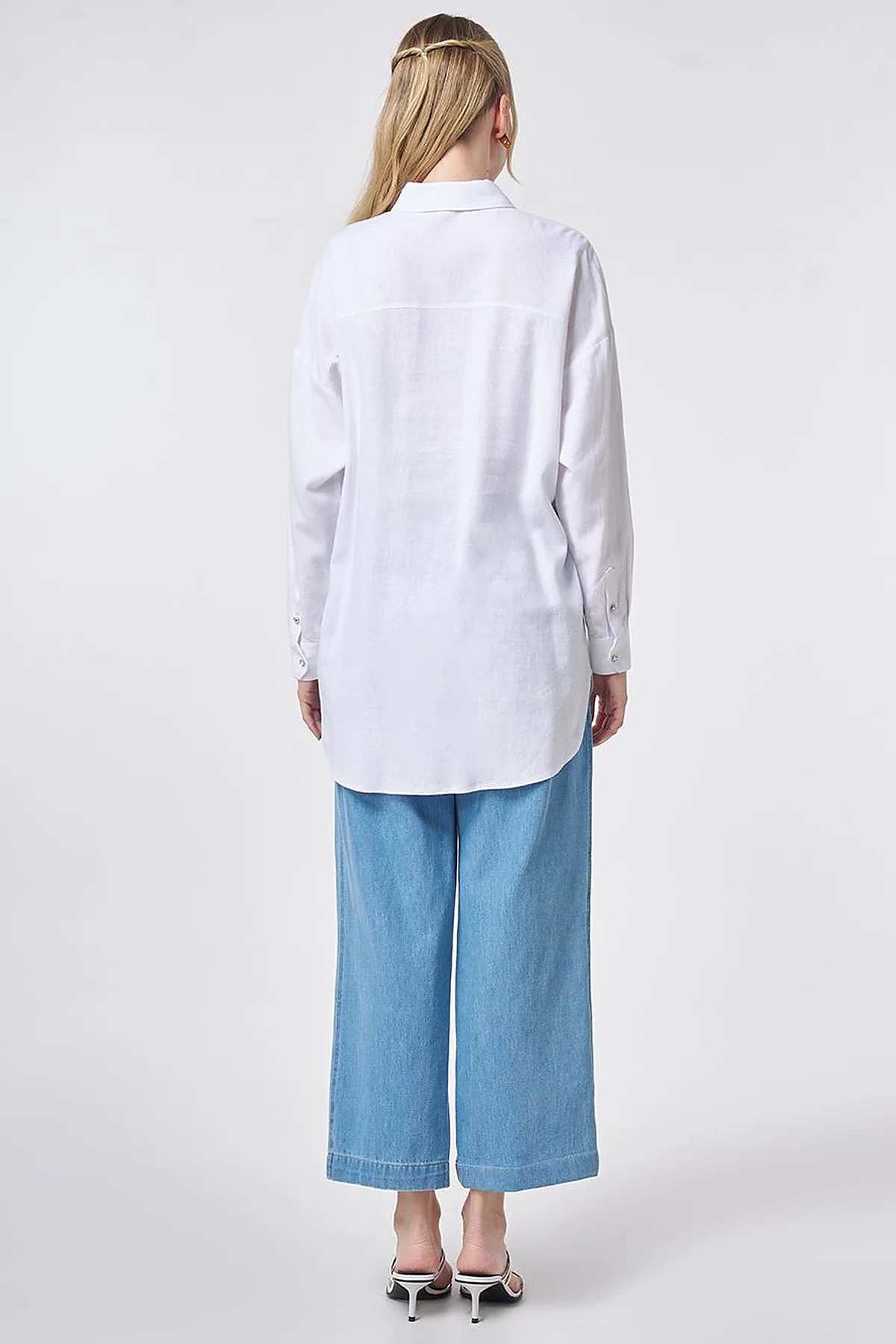 Stone-Embellished Linen Viscose Tunic Optical White