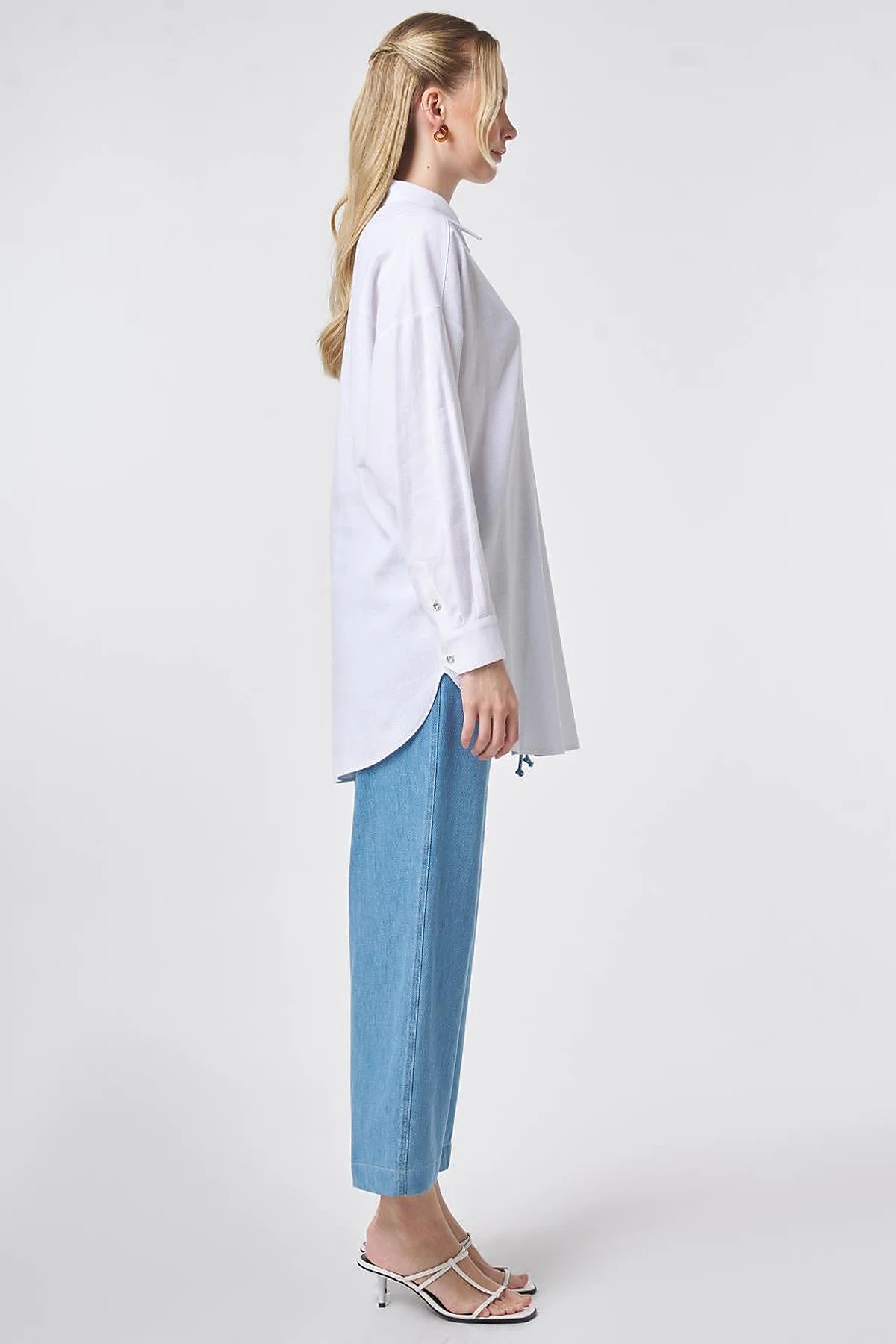 Stone-Embellished Linen Viscose Tunic Optical White
