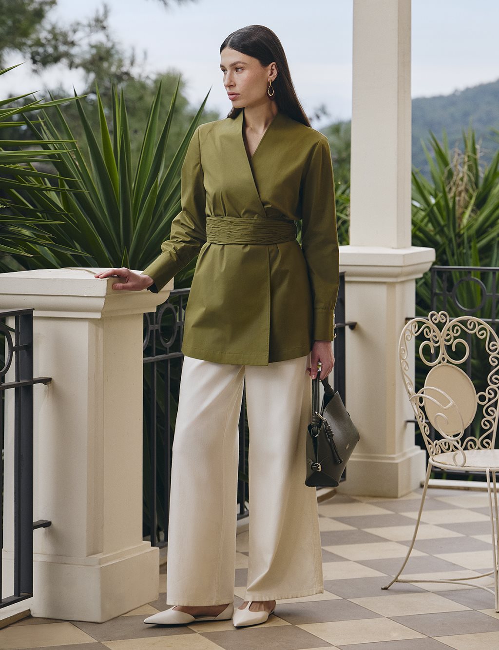 Cotton Jacket with Waist Detail Khaki