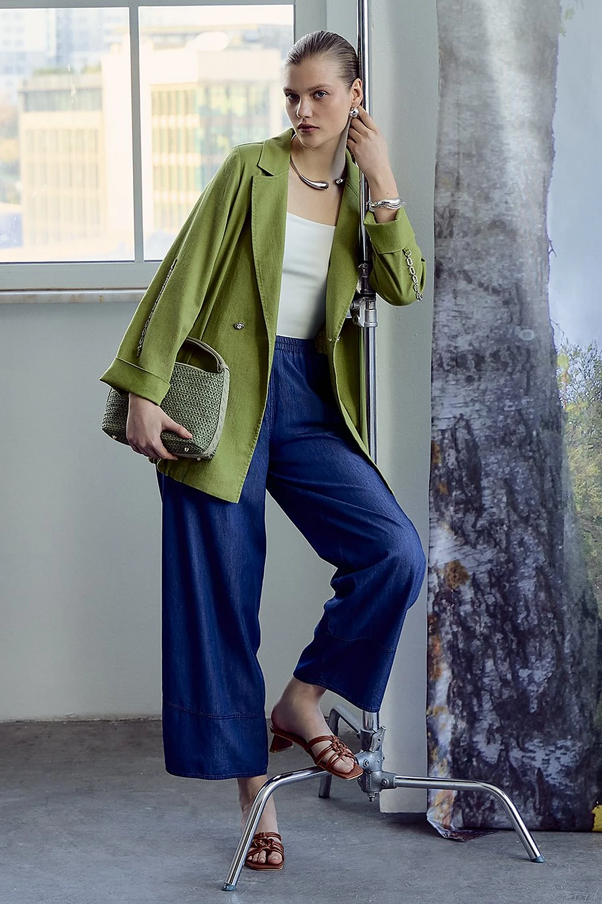 Buttoned Blazer Jacket Matcha Green