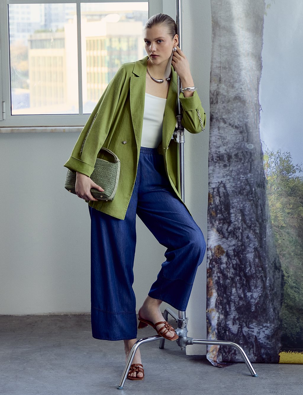 Buttoned Blazer Jacket Matcha Green