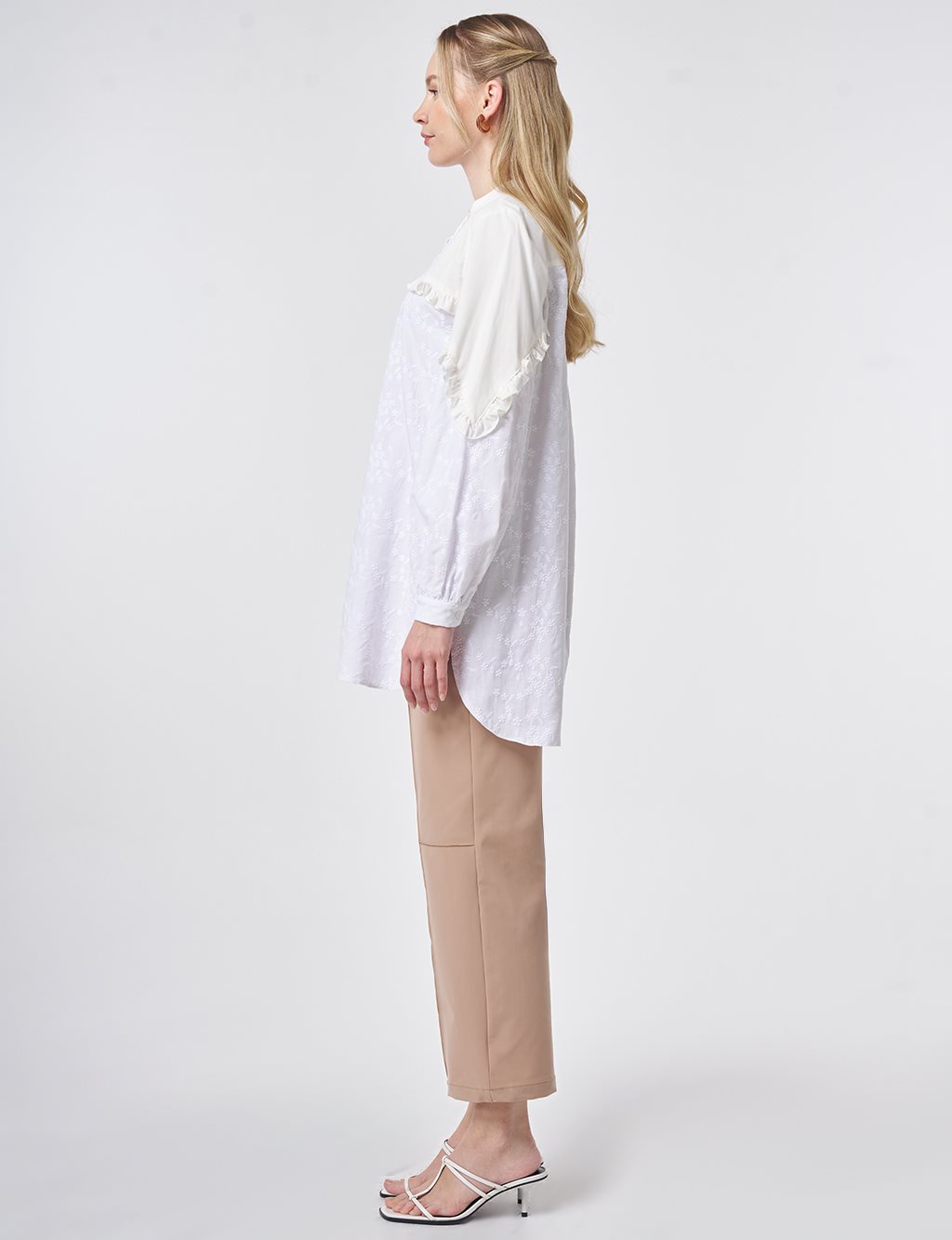 100% Cotton Frilled Tunic Optical White