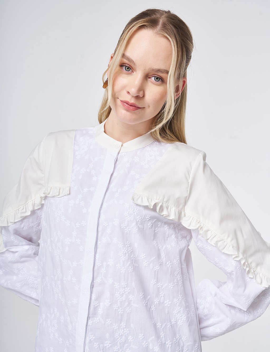 100% Cotton Frilled Tunic Optical White