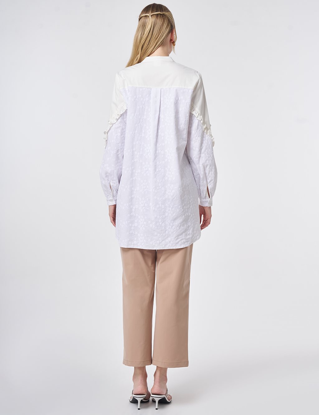 100% Cotton Frilled Tunic Optical White