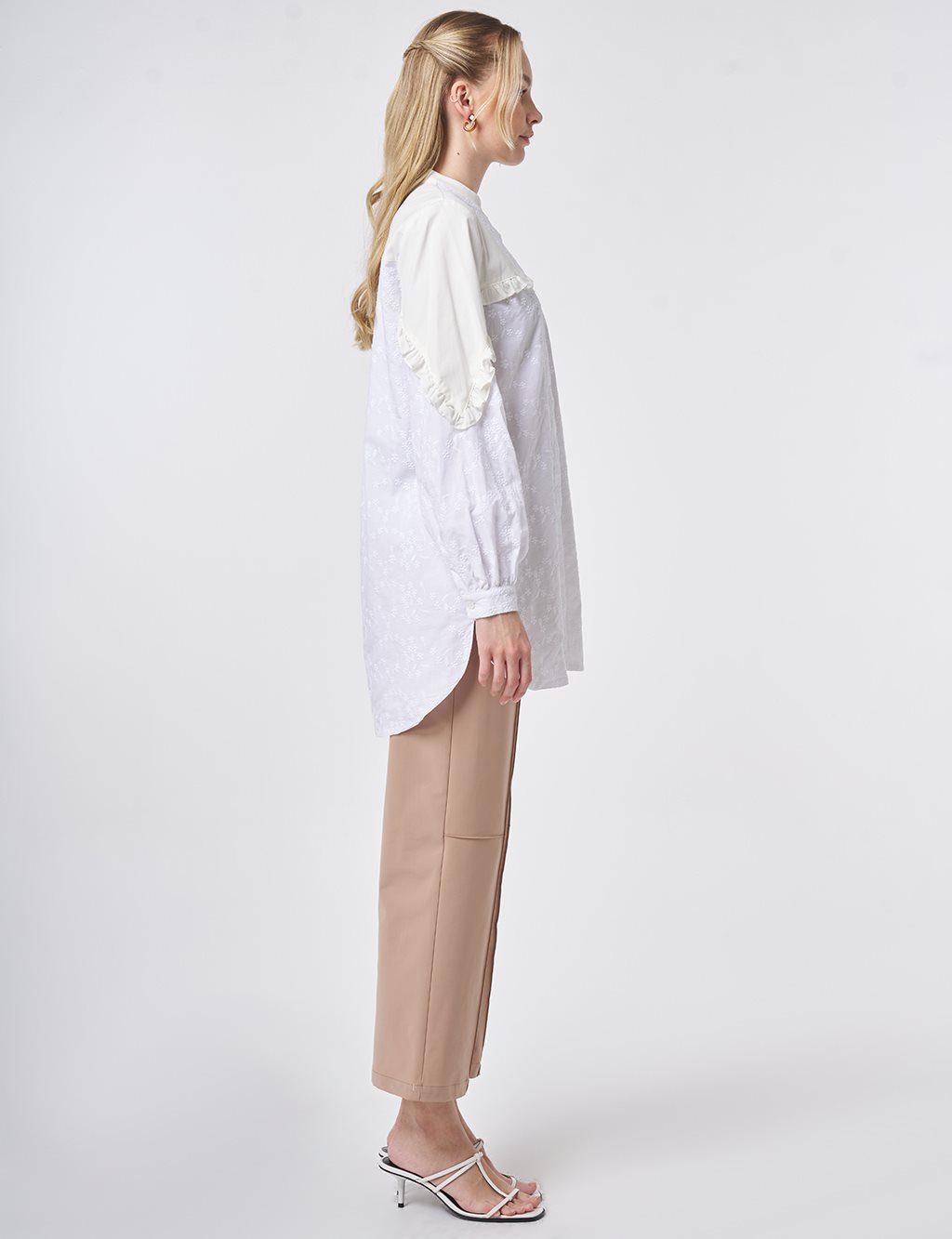 100% Cotton Frilled Tunic Optical White