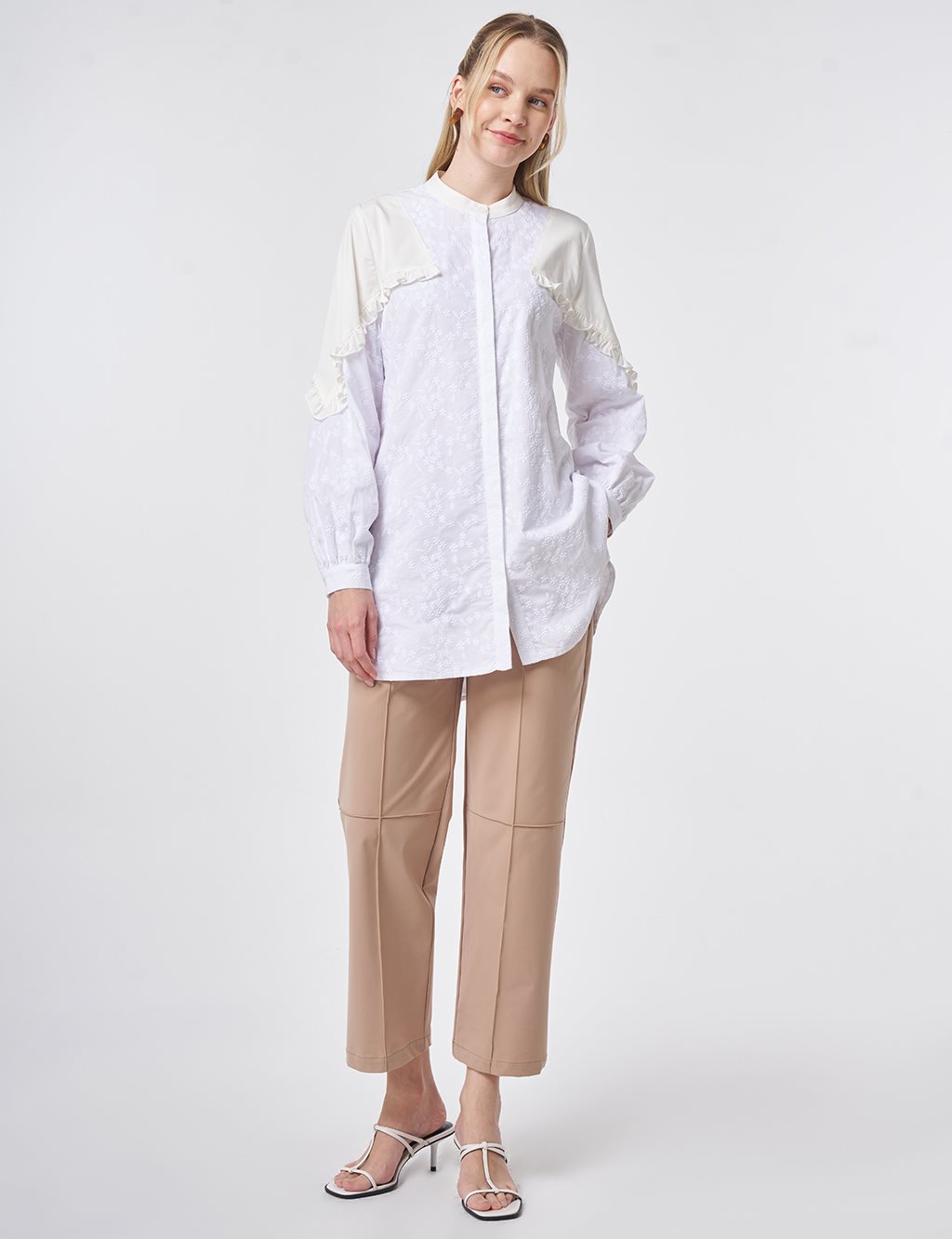 100% Cotton Frilled Tunic Optical White