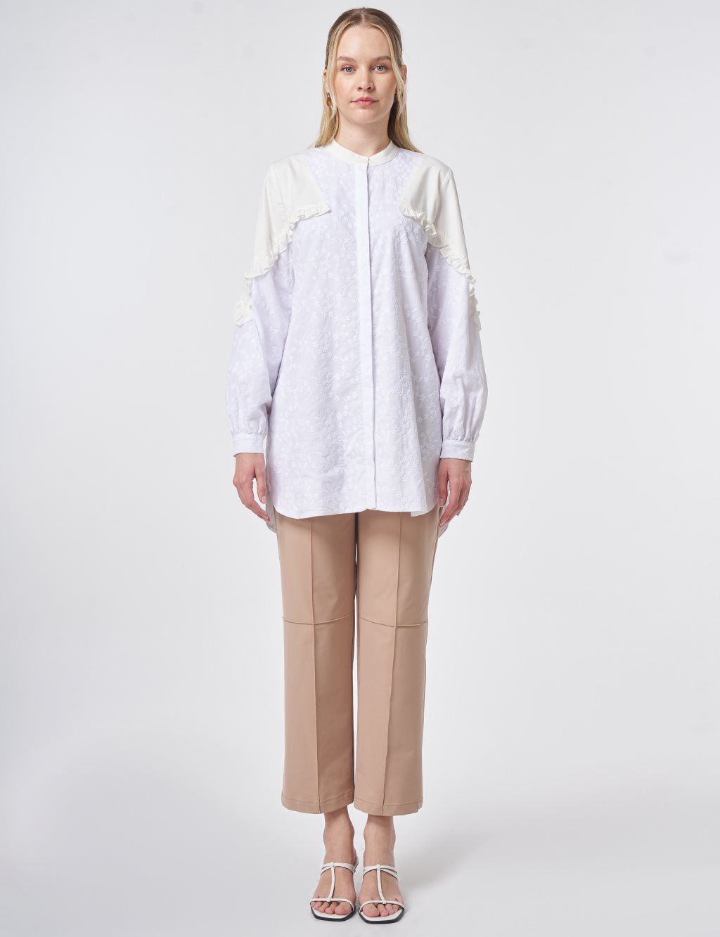 100% Cotton Frilled Tunic Optical White