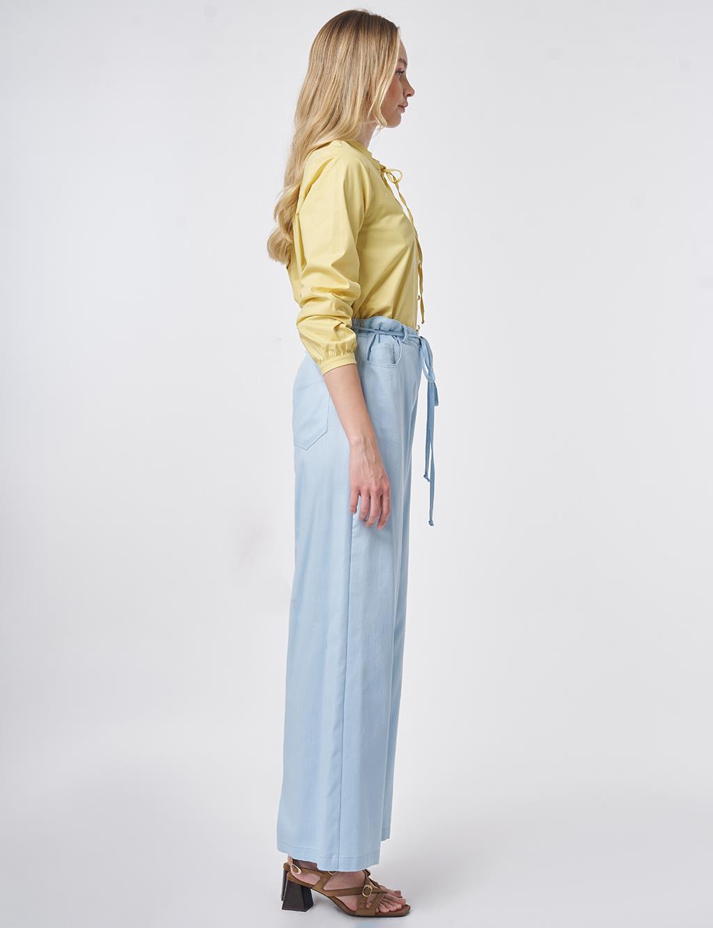 İp Kemerli Non Denim Pantolon Mavi 