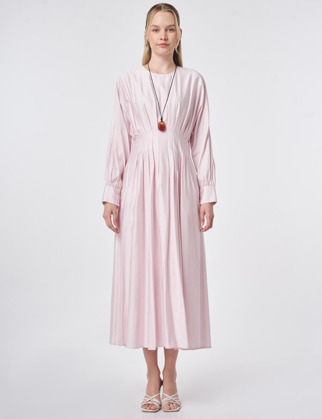 100% Cotton Pleated Detail Dress Powder Pink