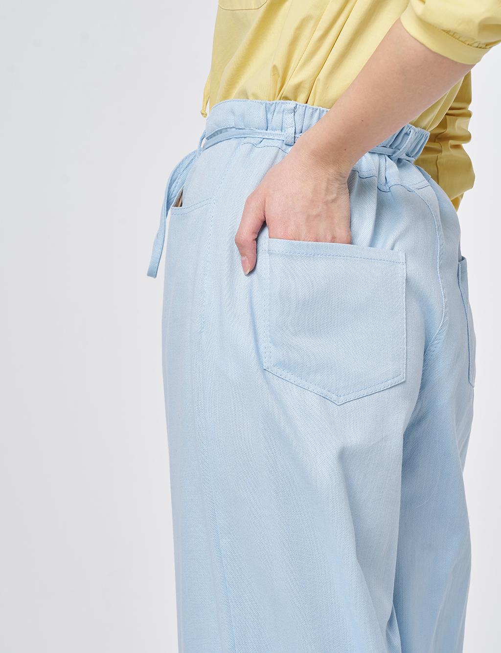 İp Kemerli Non Denim Pantolon Mavi 