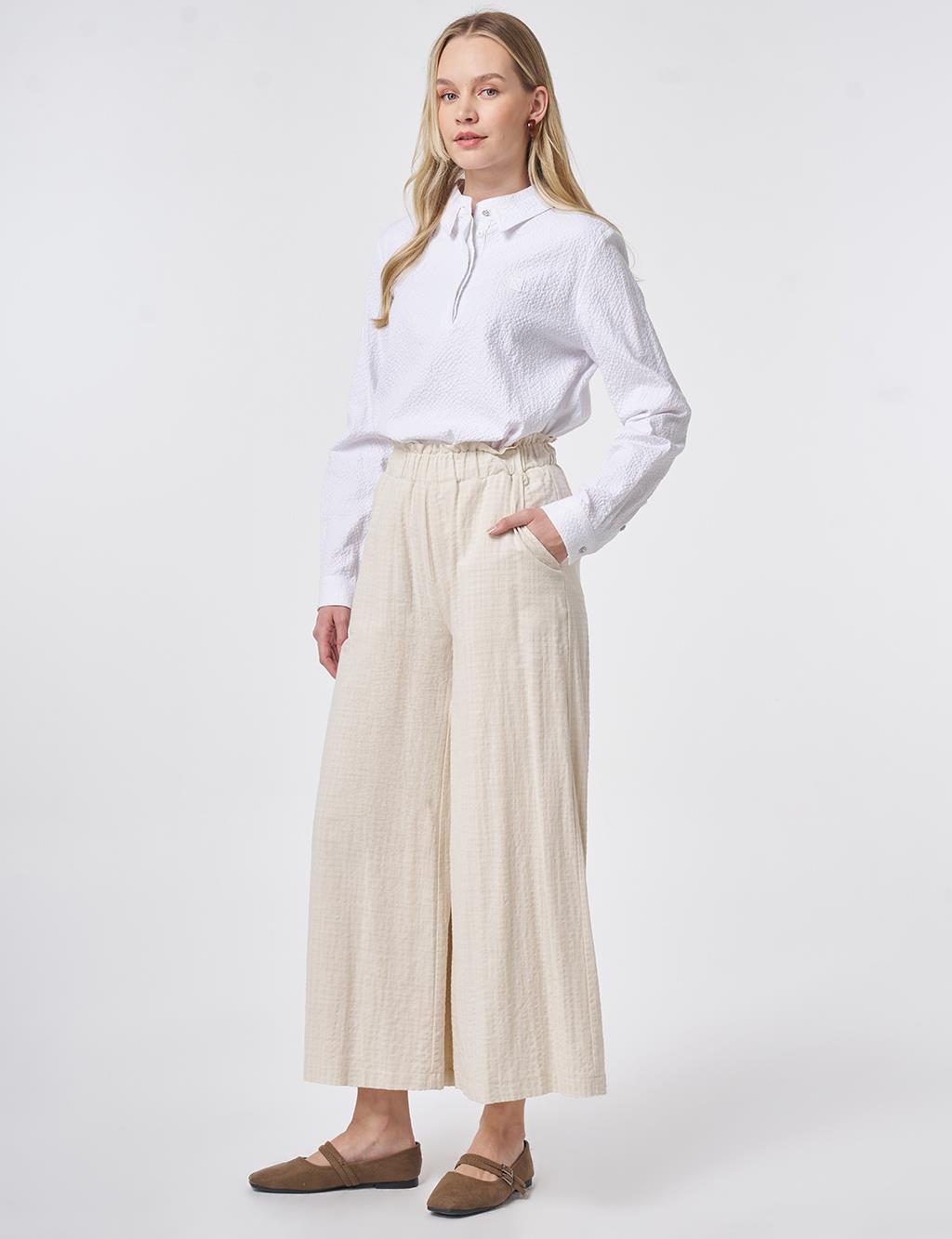 Elastic Waist Wide-Leg Trousers Cream