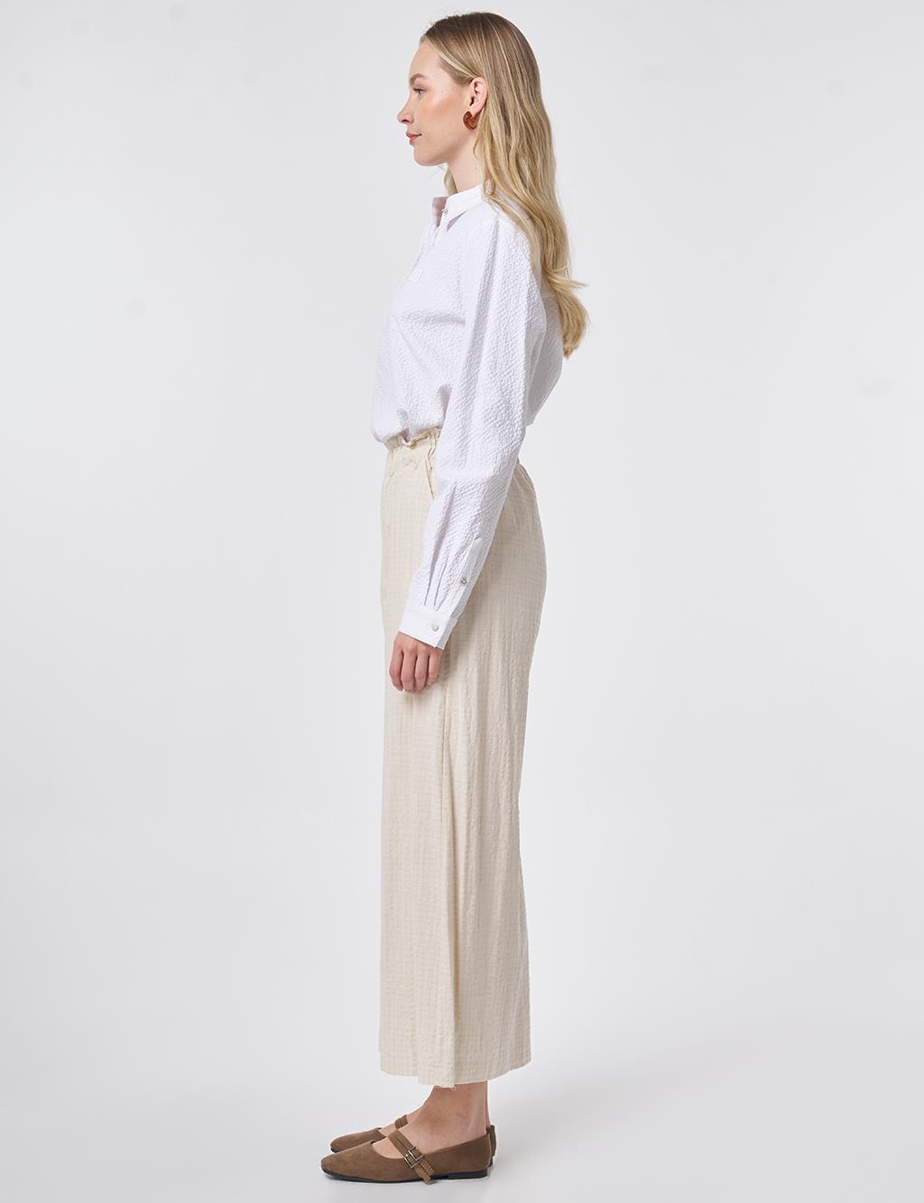Elastic Waist Wide-Leg Trousers Cream
