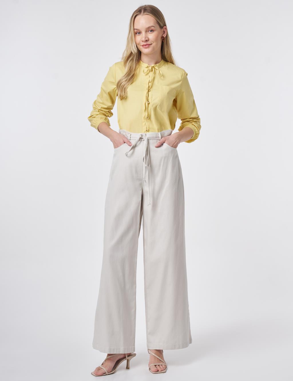 Drawstring Belt Non-Denim Trousers Gray