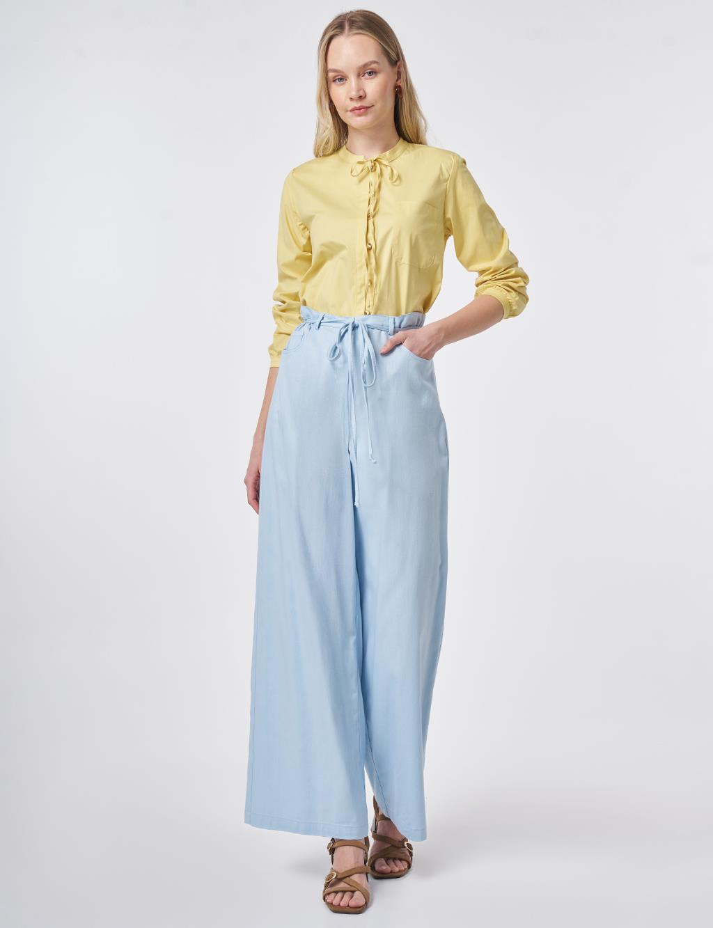 İp Kemerli Non Denim Pantolon Mavi 