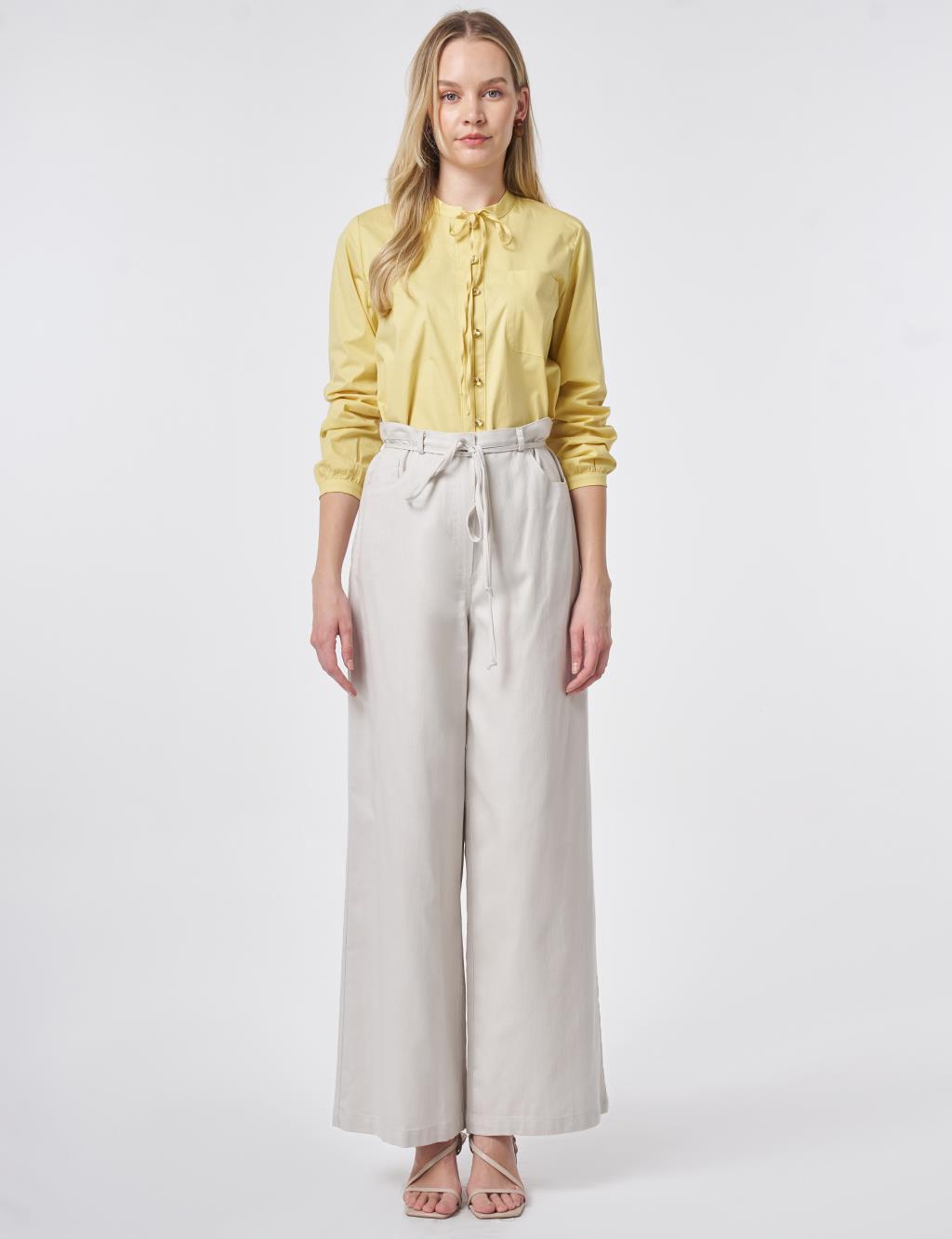 Drawstring Belt Non-Denim Trousers Gray