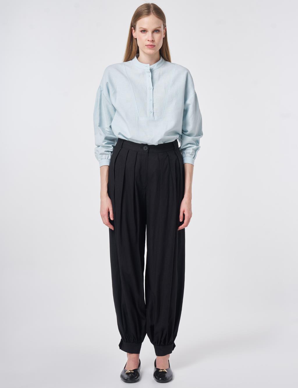 Pleated High-Waisted Shalwar Black