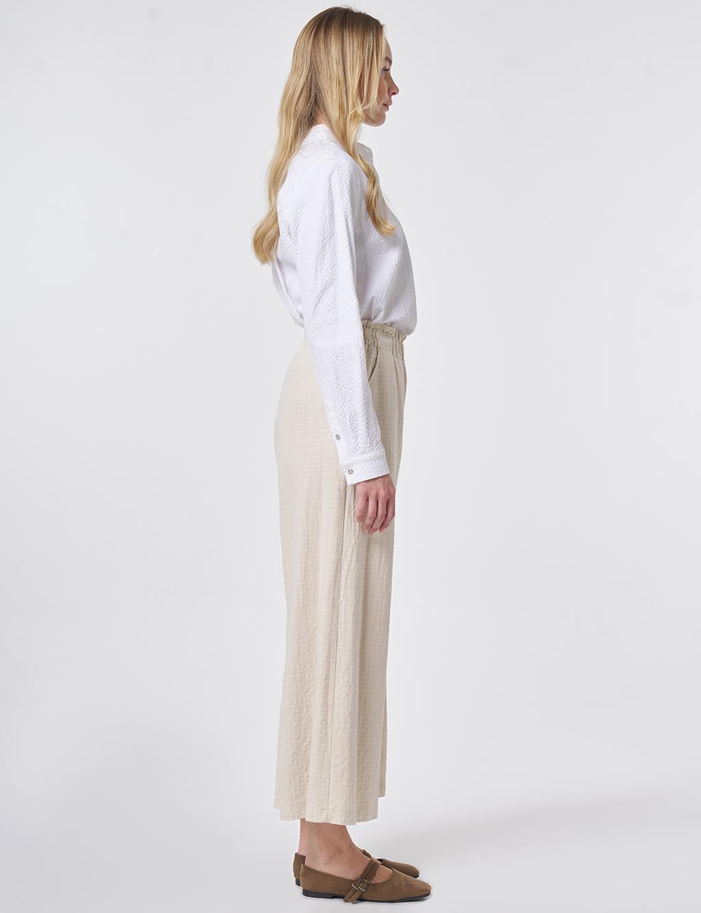 Elastic Waist Wide-Leg Trousers Cream