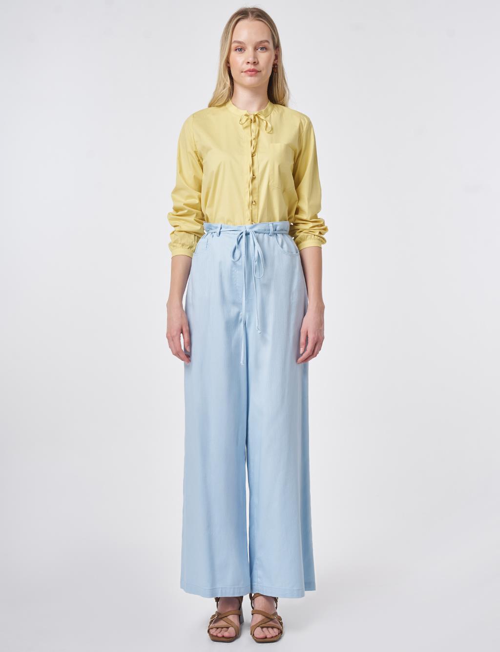 İp Kemerli Non Denim Pantolon Mavi 