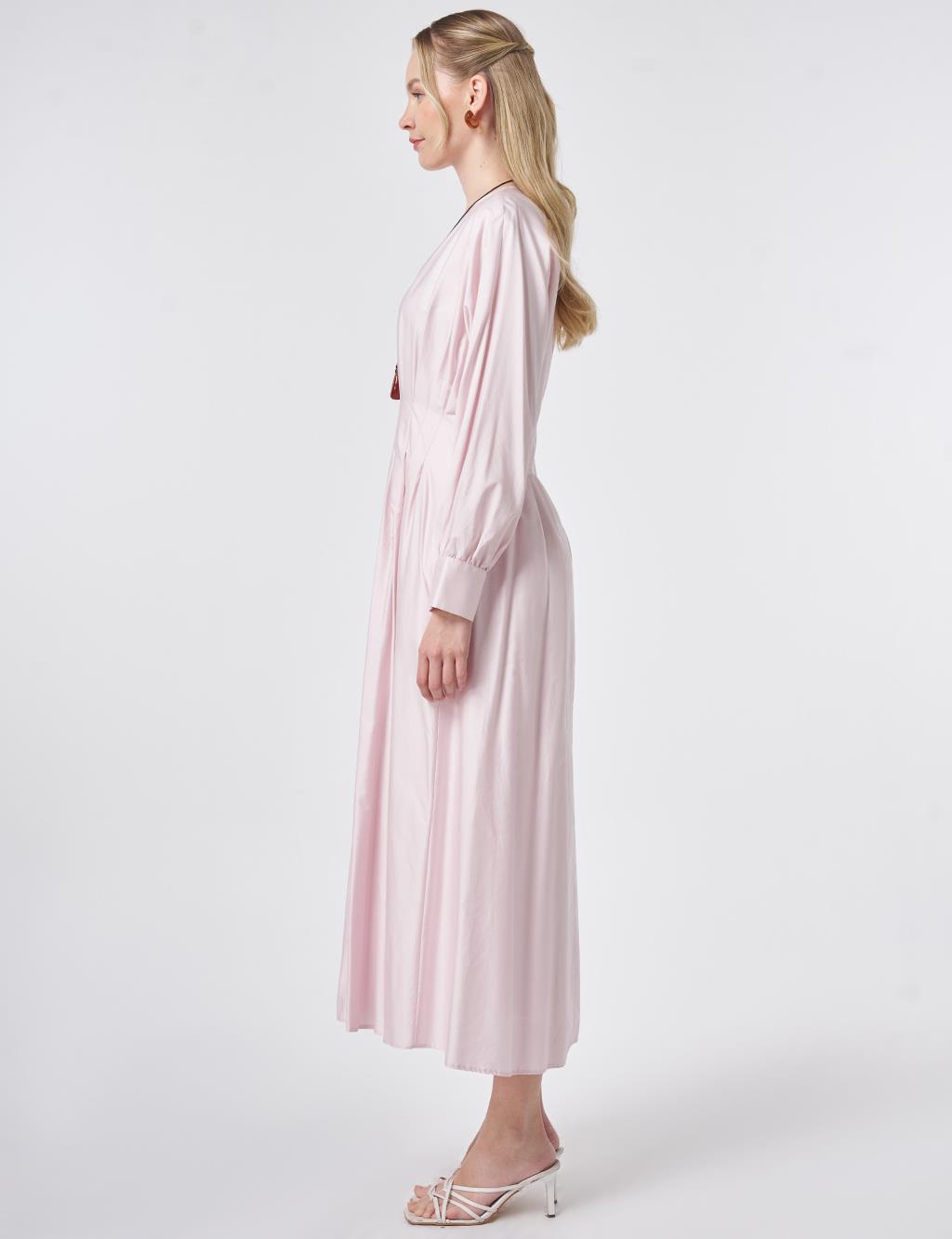 100% Cotton Pleated Detail Dress Powder Pink