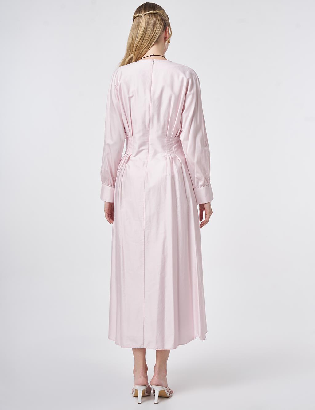 100% Cotton Pleated Detail Dress Powder Pink