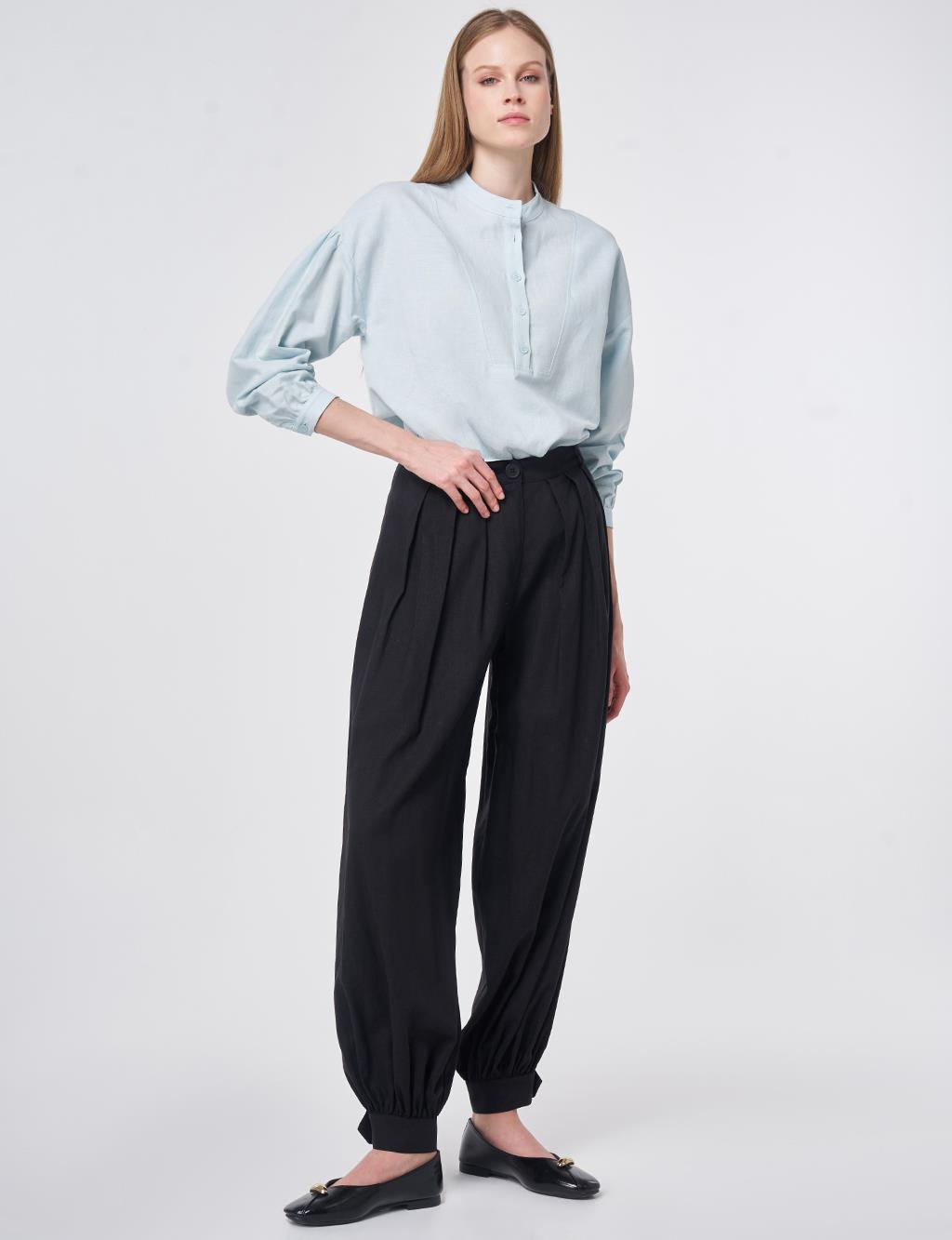 Pleated High-Waisted Shalwar Black