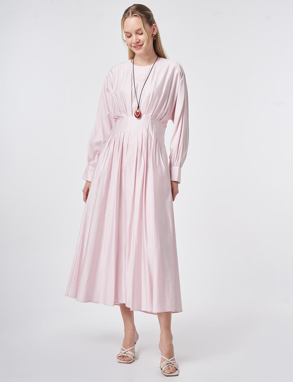 100% Cotton Pleated Detail Dress Powder Pink
