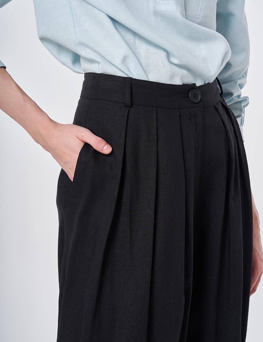 Pleated High-Waisted Shalwar Black