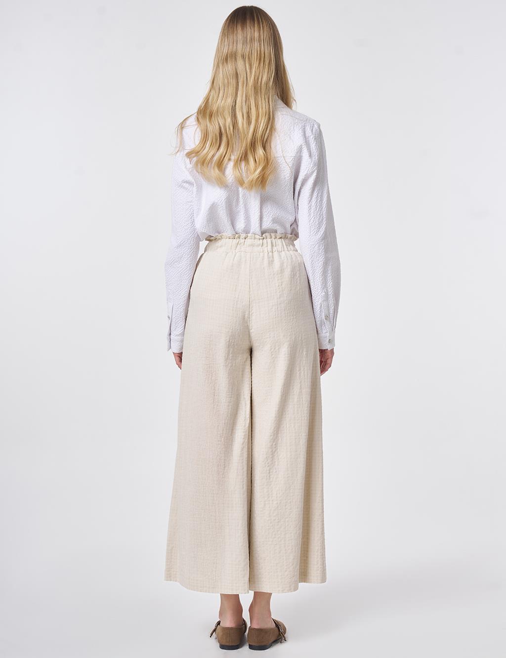 Elastic Waist Wide-Leg Trousers Cream