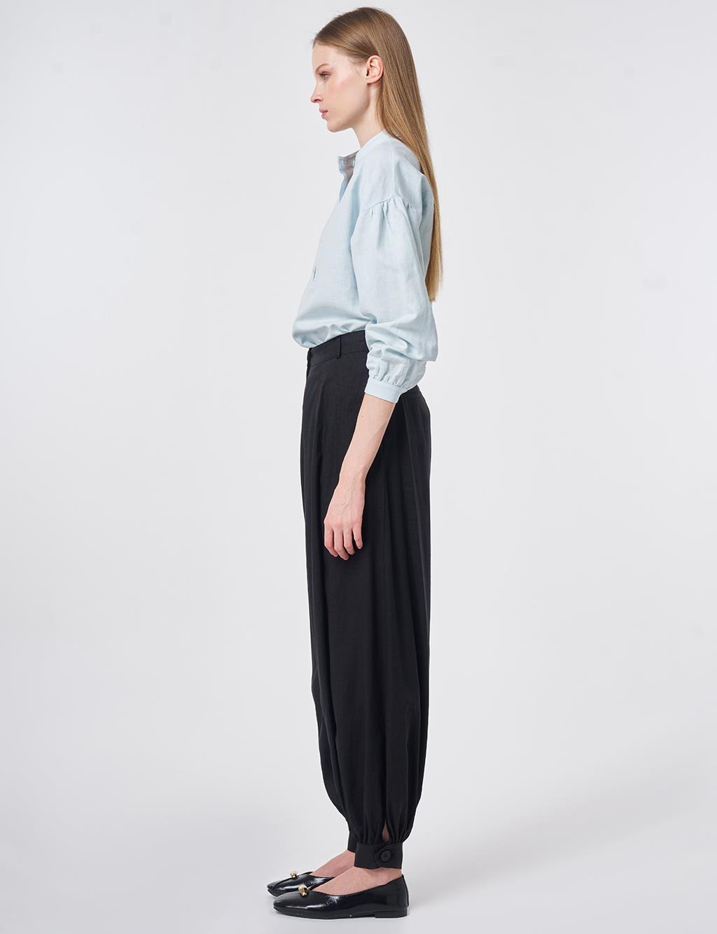 Pleated High-Waisted Shalwar Black