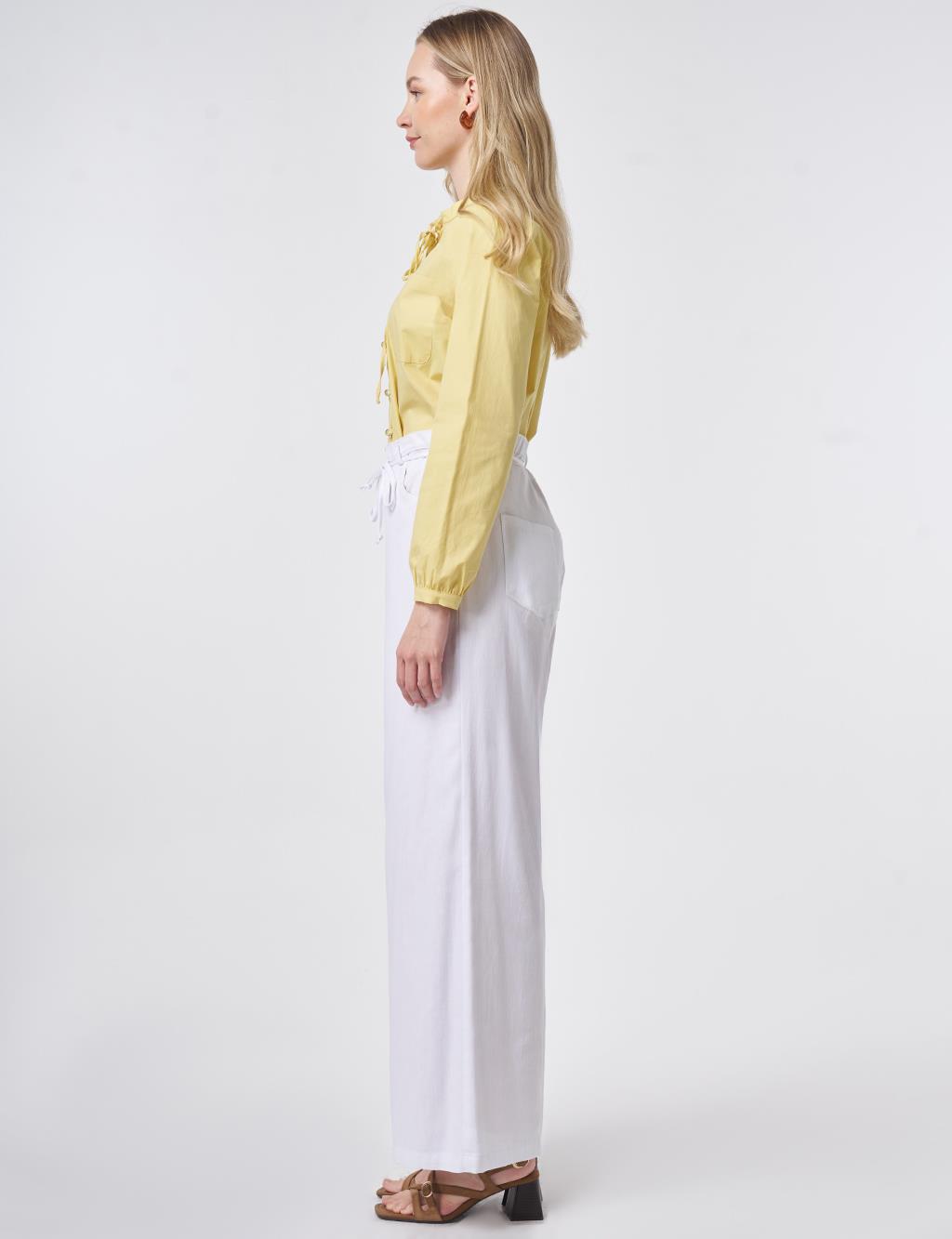 Drawstring Belt Non-Denim Trousers Optical White